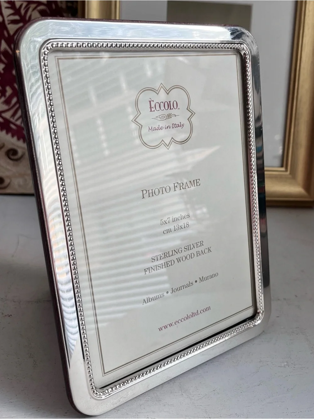 Eccolo Italy Sterling Silver 925 Photo Frame 5 x 7 Wood Back Round Edge